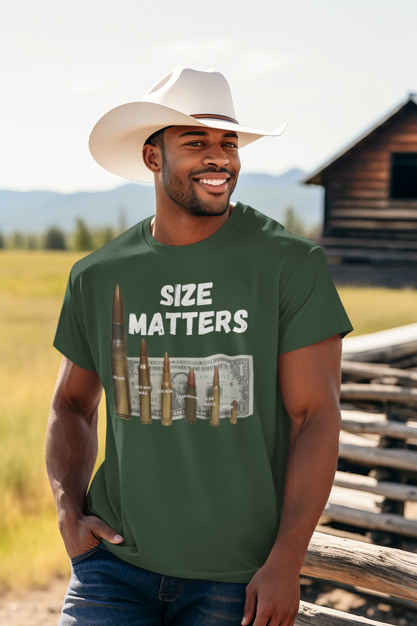 SIZE MATTERS Patriotic T-Shirt (S-5XL):  Men's Medium Weight Gildan 5000 - FREE SHIPPING