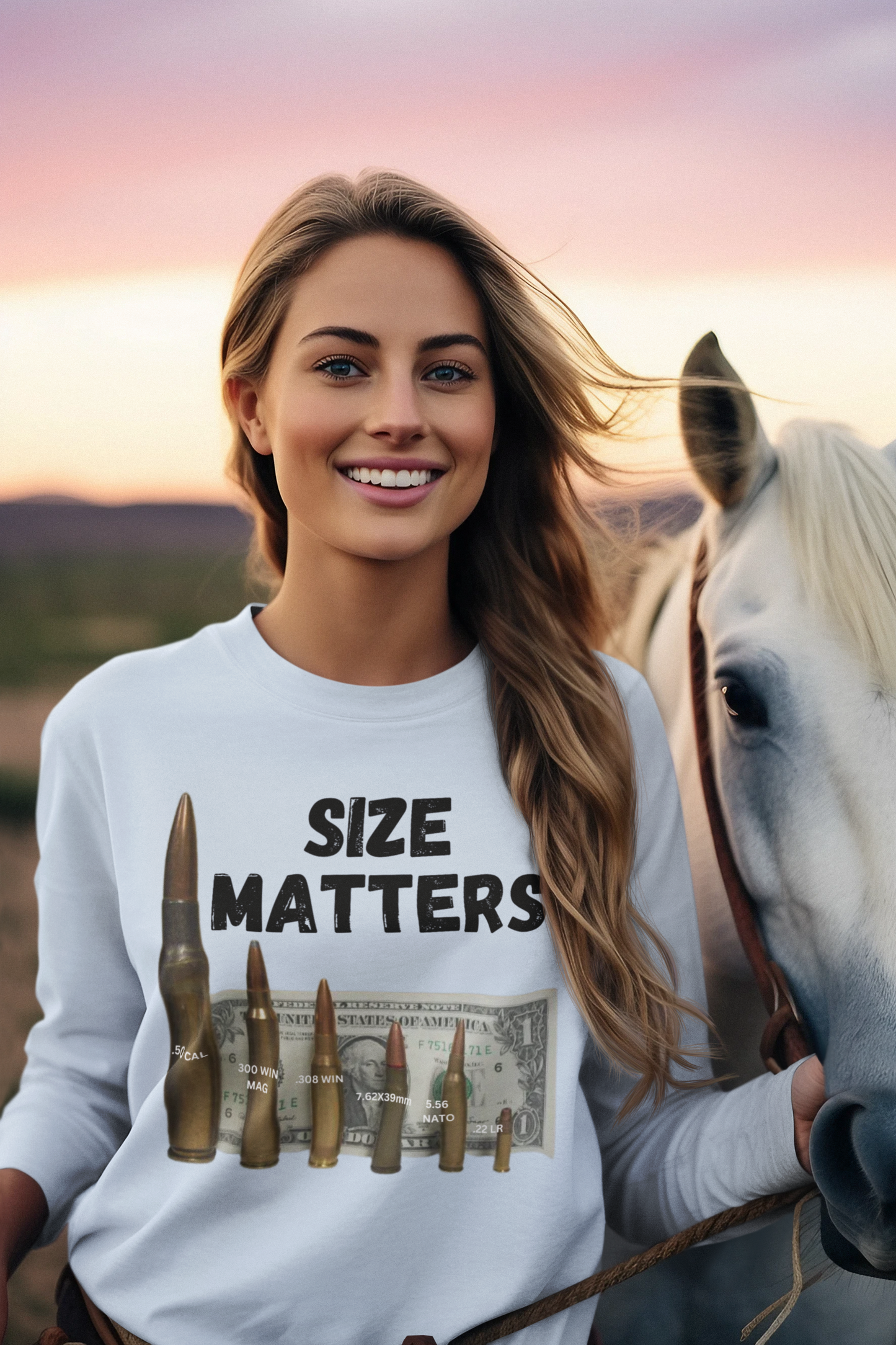 SIZE MATTERS Heavy Weight Patriotic Military Long Sleeve T-Shirt (S-2XL):  Women's Gildan 2400 - FREE SHIPPING