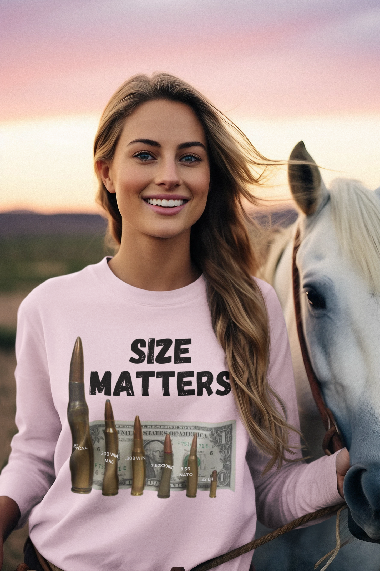 SIZE MATTERS Heavy Weight Patriotic Military Long Sleeve T-Shirt (S-2XL):  Women's Gildan 2400 - FREE SHIPPING