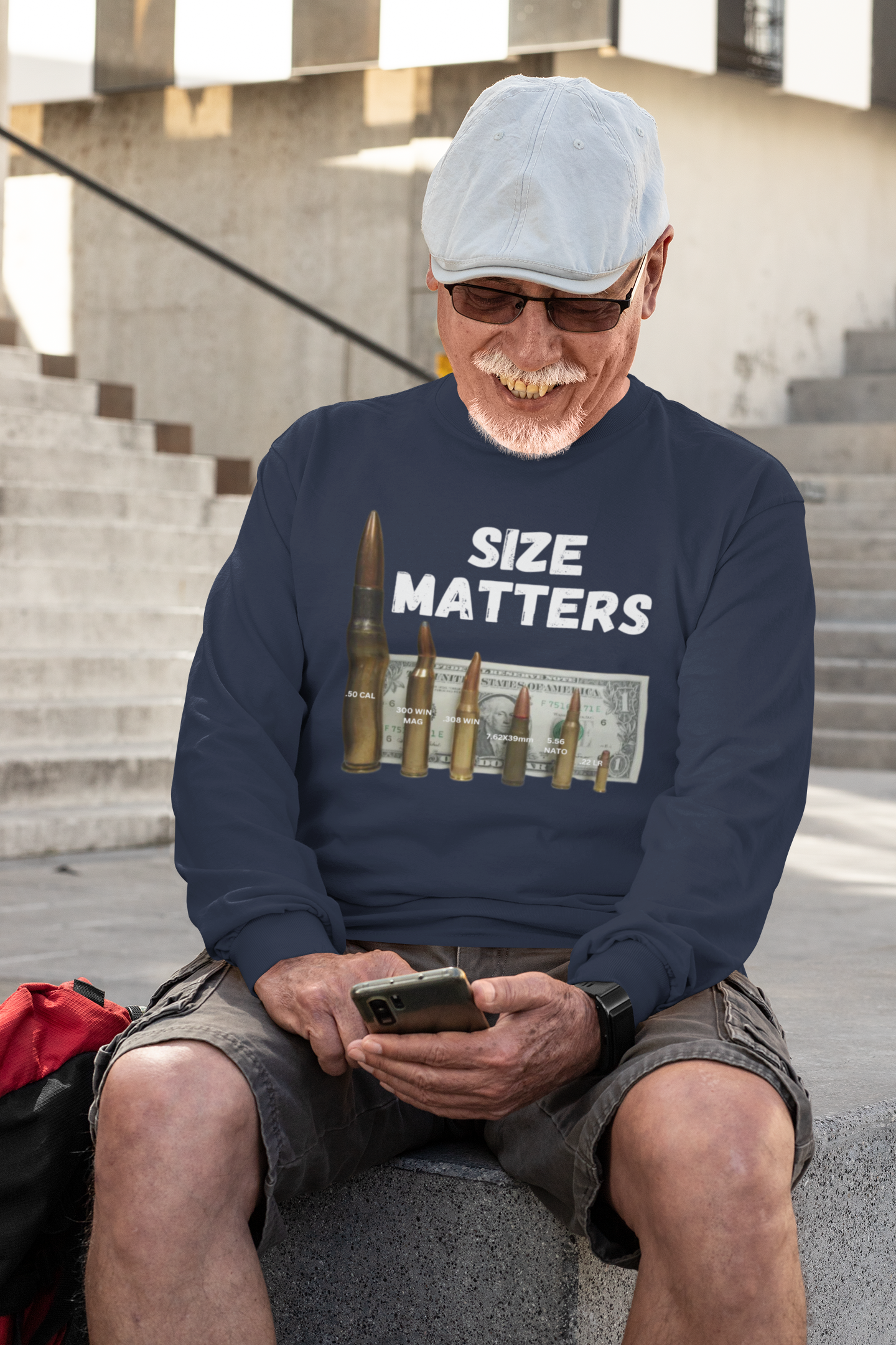 . SIZE MATTERS Heavy Weight Patriotic Military Long Sleeve T-Shirt (S-2XL):  Men's Gildan 2400 - FREE SHIPPING