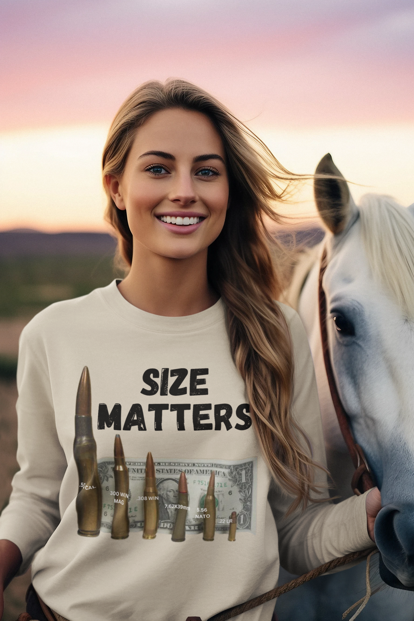 SIZE MATTERS Heavy Weight Patriotic Military Long Sleeve T-Shirt (S-2XL):  Women's Gildan 2400 - FREE SHIPPING