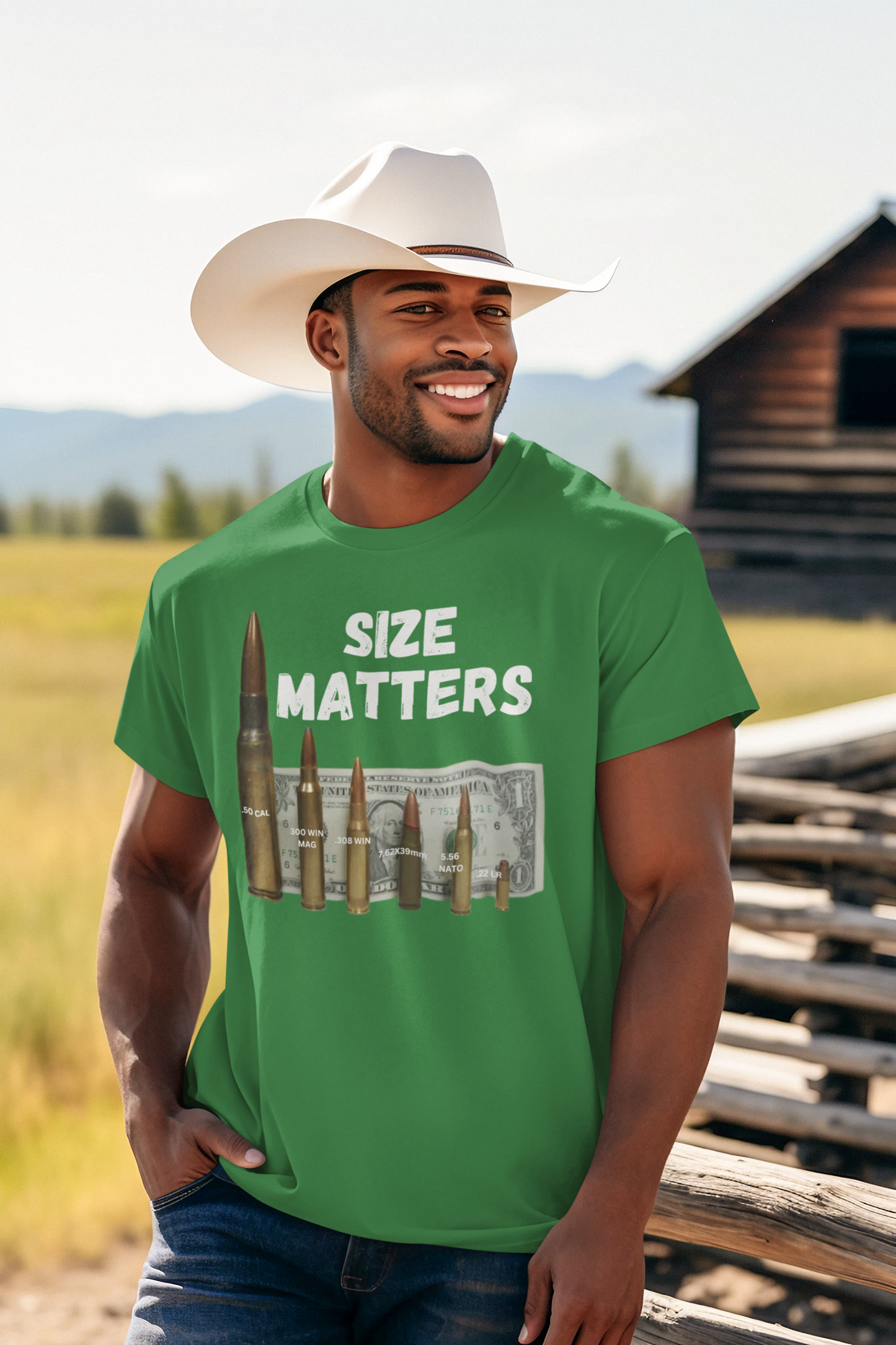 SIZE MATTERS Patriotic T-Shirt (S-5XL):  Men's Medium Weight Gildan 5000 - FREE SHIPPING