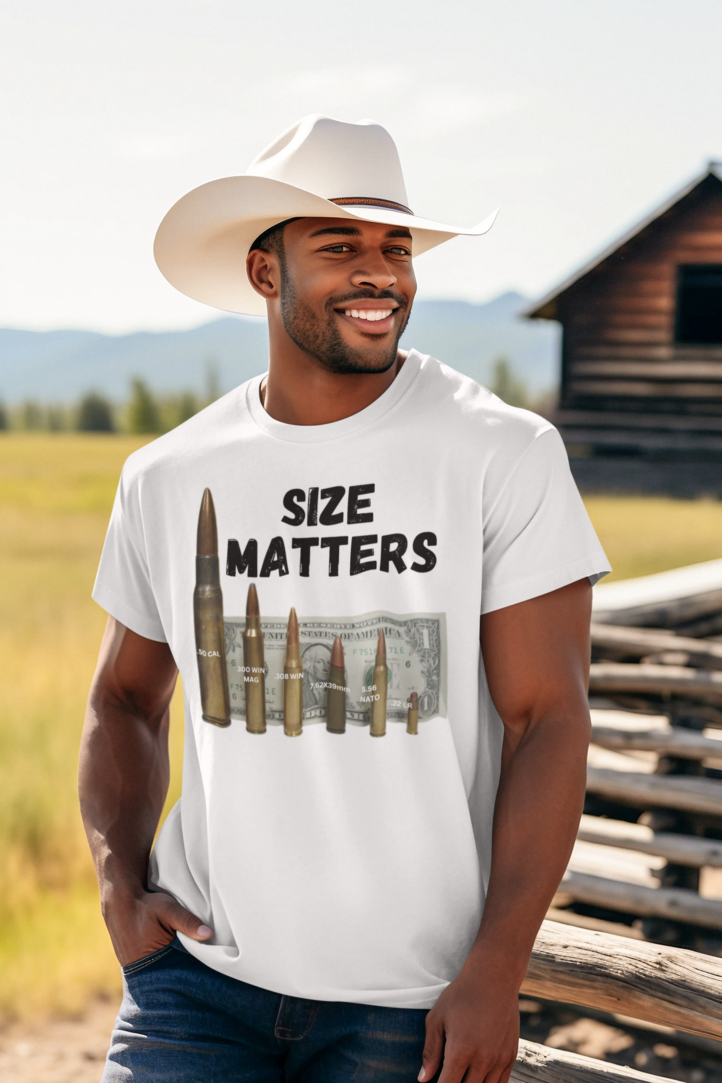 SIZE MATTERS Patriotic T-Shirt (S-5XL):  Men's Medium Weight Gildan 5000 - FREE SHIPPING