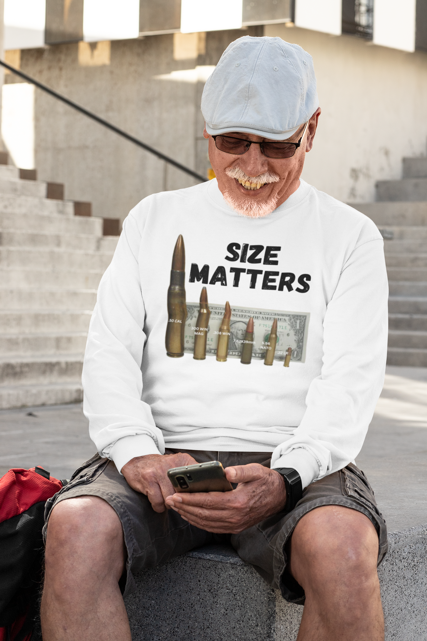 . SIZE MATTERS Heavy Weight Patriotic Military Long Sleeve T-Shirt (S-2XL):  Men's Gildan 2400 - FREE SHIPPING