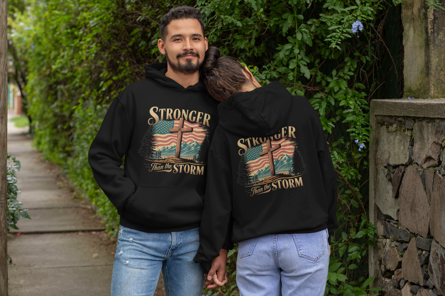 STRONGER THAN THE STORM Heavy Weight Patriotic Christian Hoodie (S-5XL):  Men's & Women's Gildan 18500 - FREE SHIPPING