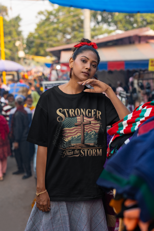 . STRONGER THAN THE STORM Plus Size Heavy Weight Christian T-Shirt (S-5XL):  Women's Hanes Beefy-T® - FREE SHIPPING