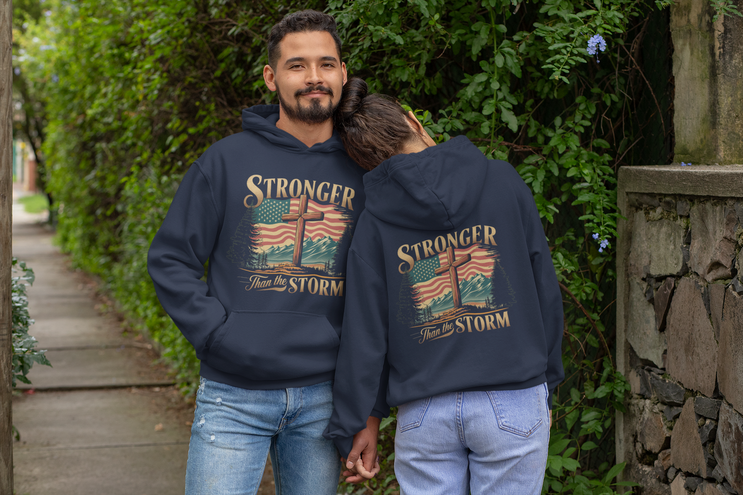 STRONGER THAN THE STORM Heavy Weight Patriotic Christian Hoodie (S-5XL):  Men's & Women's Gildan 18500 - FREE SHIPPING