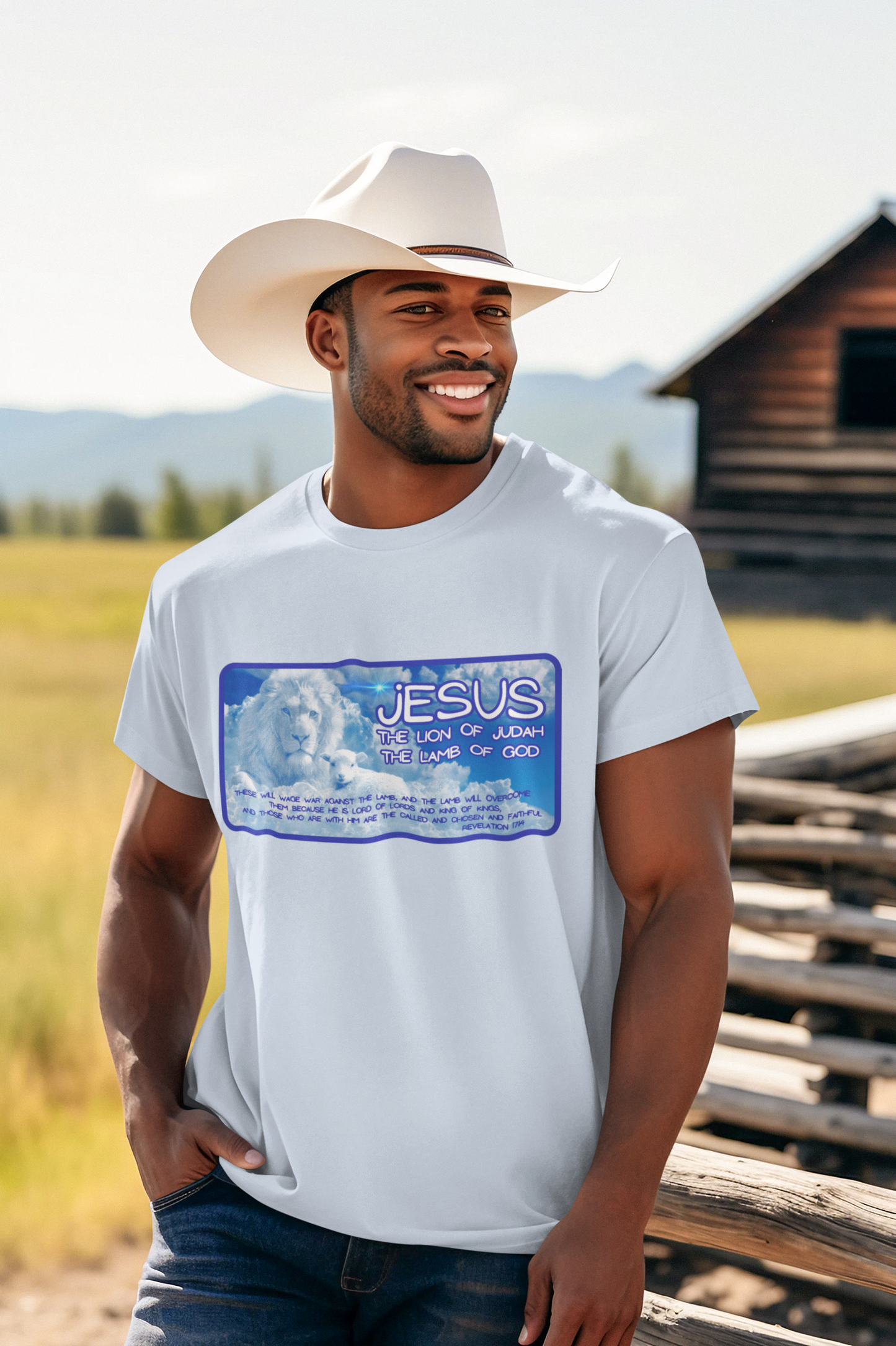 THE LION & THE LAMB Patriotic Christian T-Shirt (S-5XL):  Men's Medium Weight Gildan 5000 - FREE SHIPPING