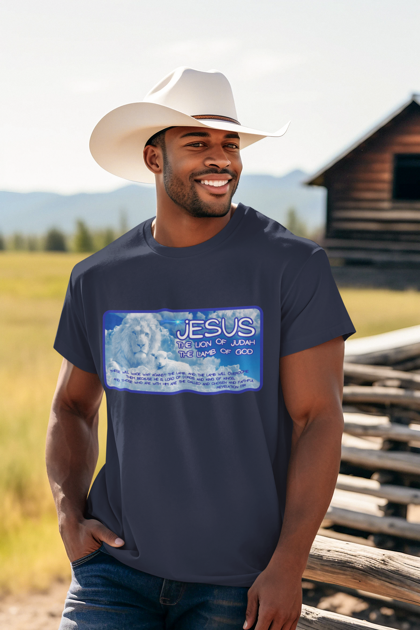 THE LION & THE LAMB Patriotic Christian T-Shirt (S-5XL):  Men's Medium Weight Gildan 5000 - FREE SHIPPING
