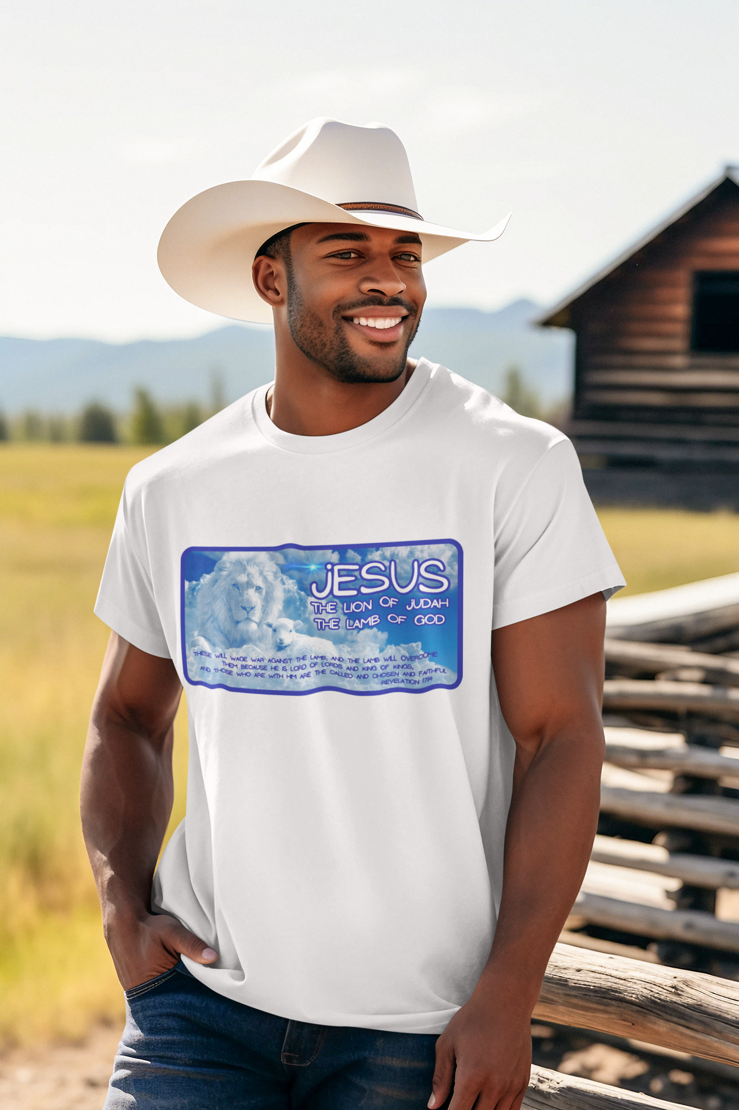 THE LION & THE LAMB Patriotic Christian T-Shirt (S-5XL):  Men's Medium Weight Gildan 5000 - FREE SHIPPING