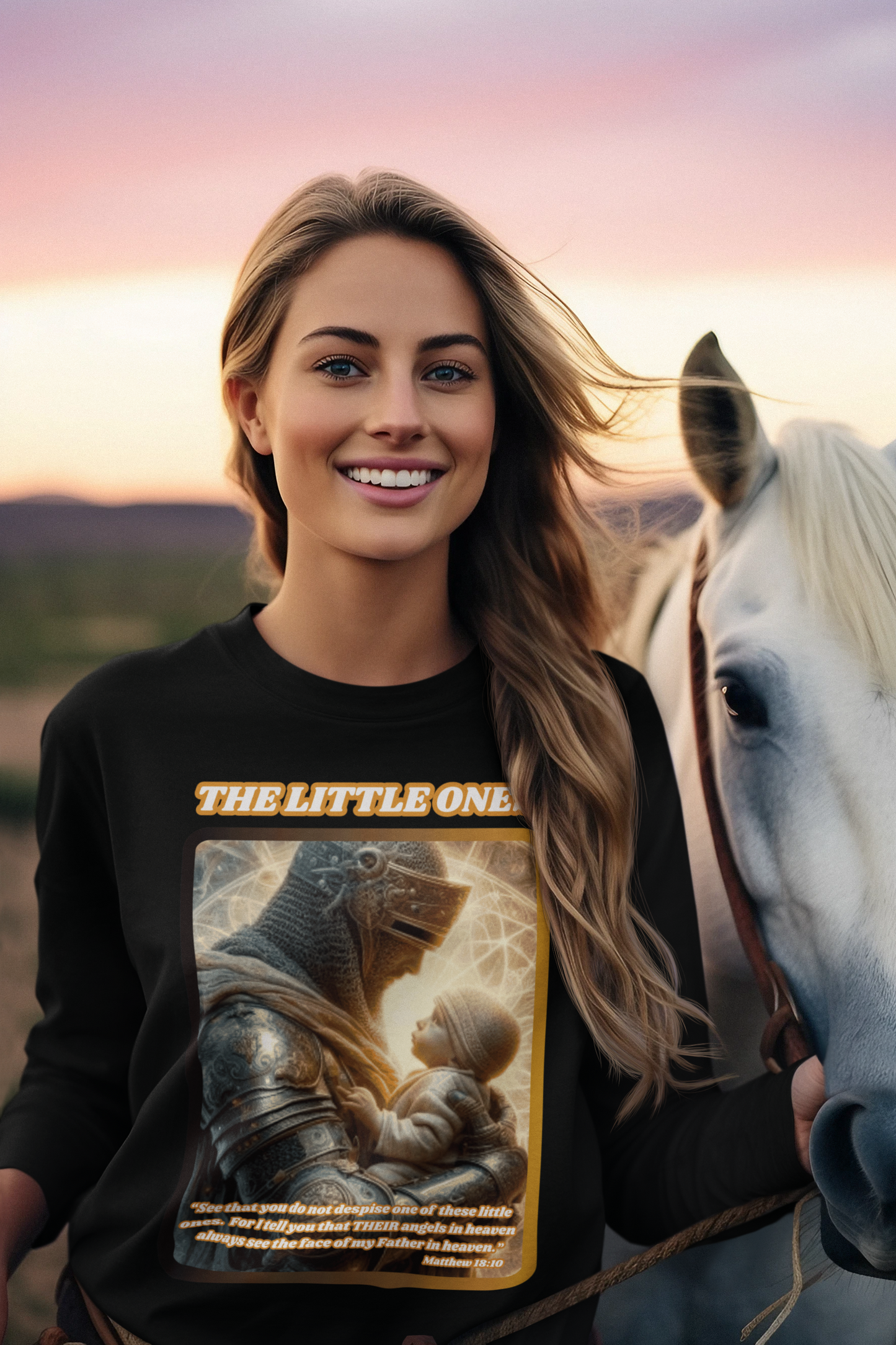 THE LITTLE ONES Heavy Weight Patriotic Christian Long Sleeve T-Shirt (S-2XL):  Women's Gildan 2400 - FREE SHIPPING