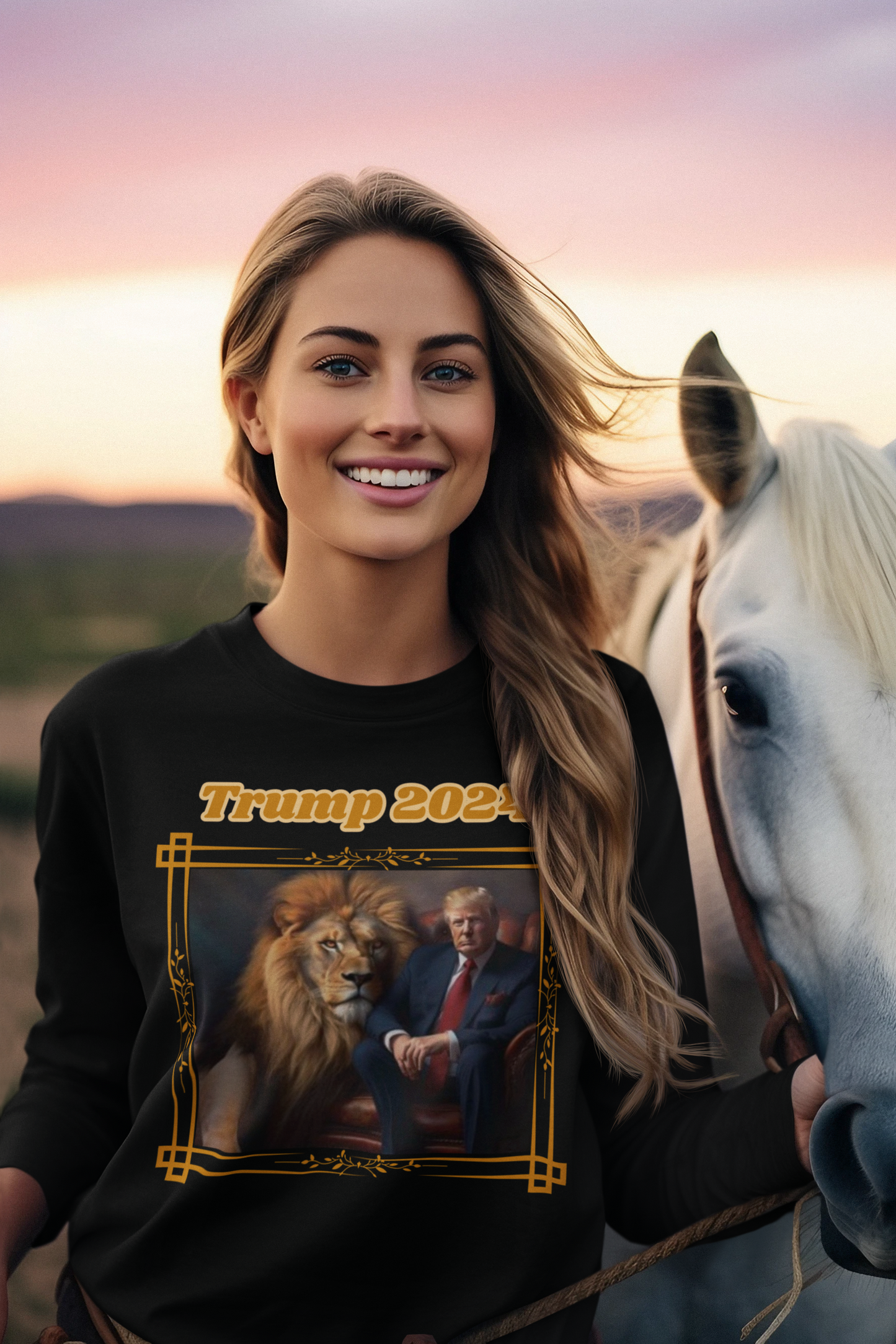TRUMP 2024 Heavy Weight Patriotic Long Sleeve T-Shirt (S-2XL):  Women's Gildan 2400 - FREE SHIPPING