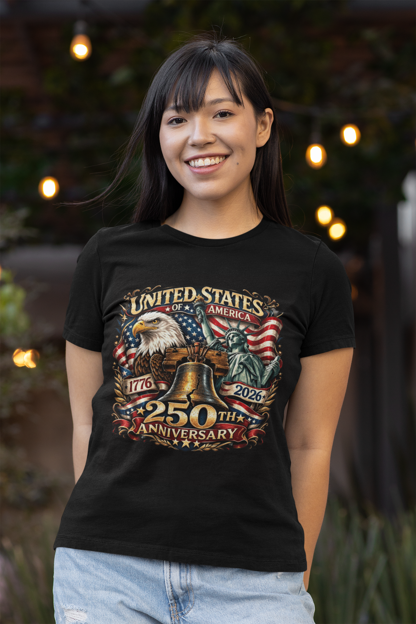 250th USA Anniversary Fitted Patriotic T-Shirt (S-2XL):  Women's Bella+Canvas 6004 - FREE SHIPPING
