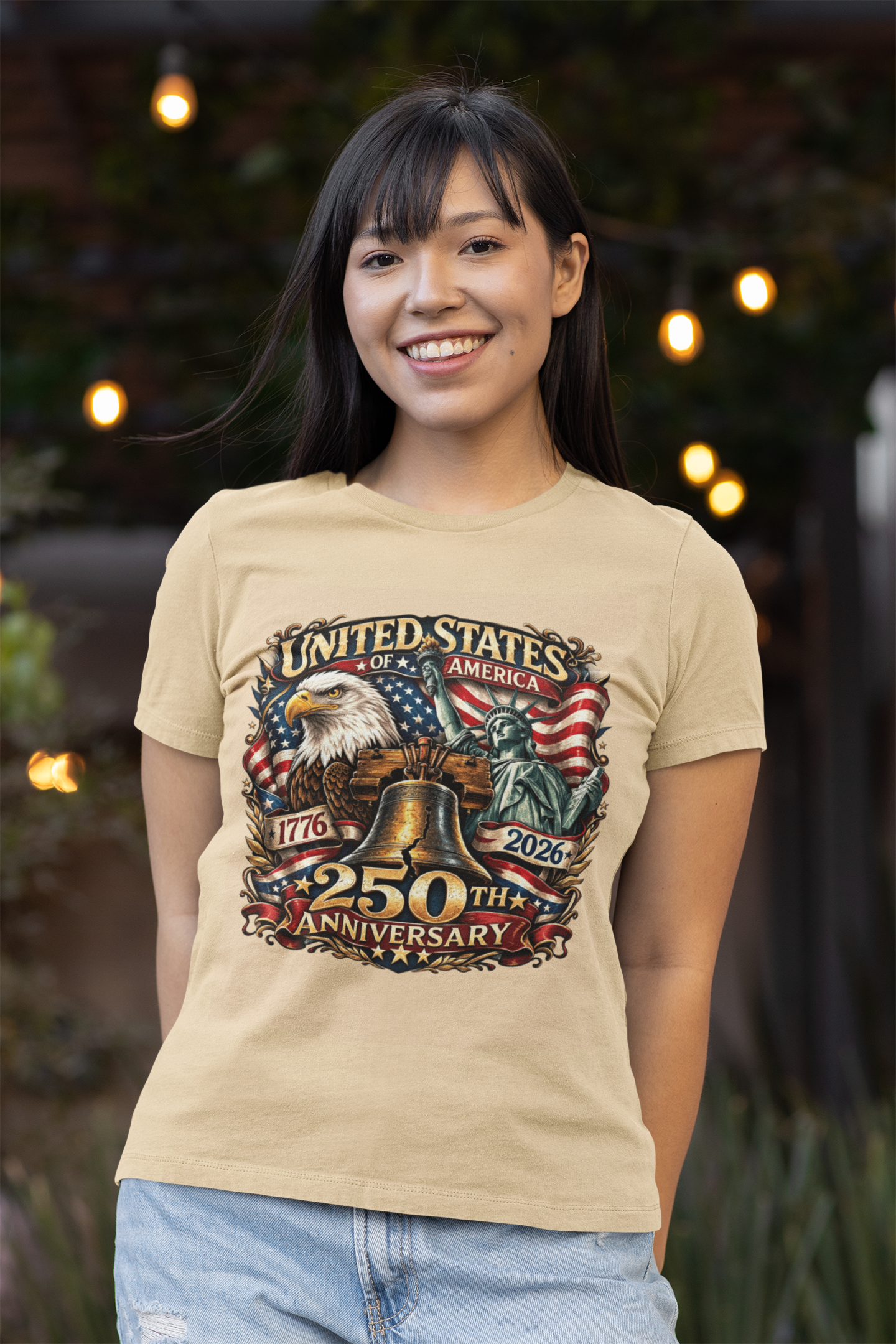 250th USA Anniversary Fitted Patriotic T-Shirt (S-2XL):  Women's Bella+Canvas 6004 - FREE SHIPPING