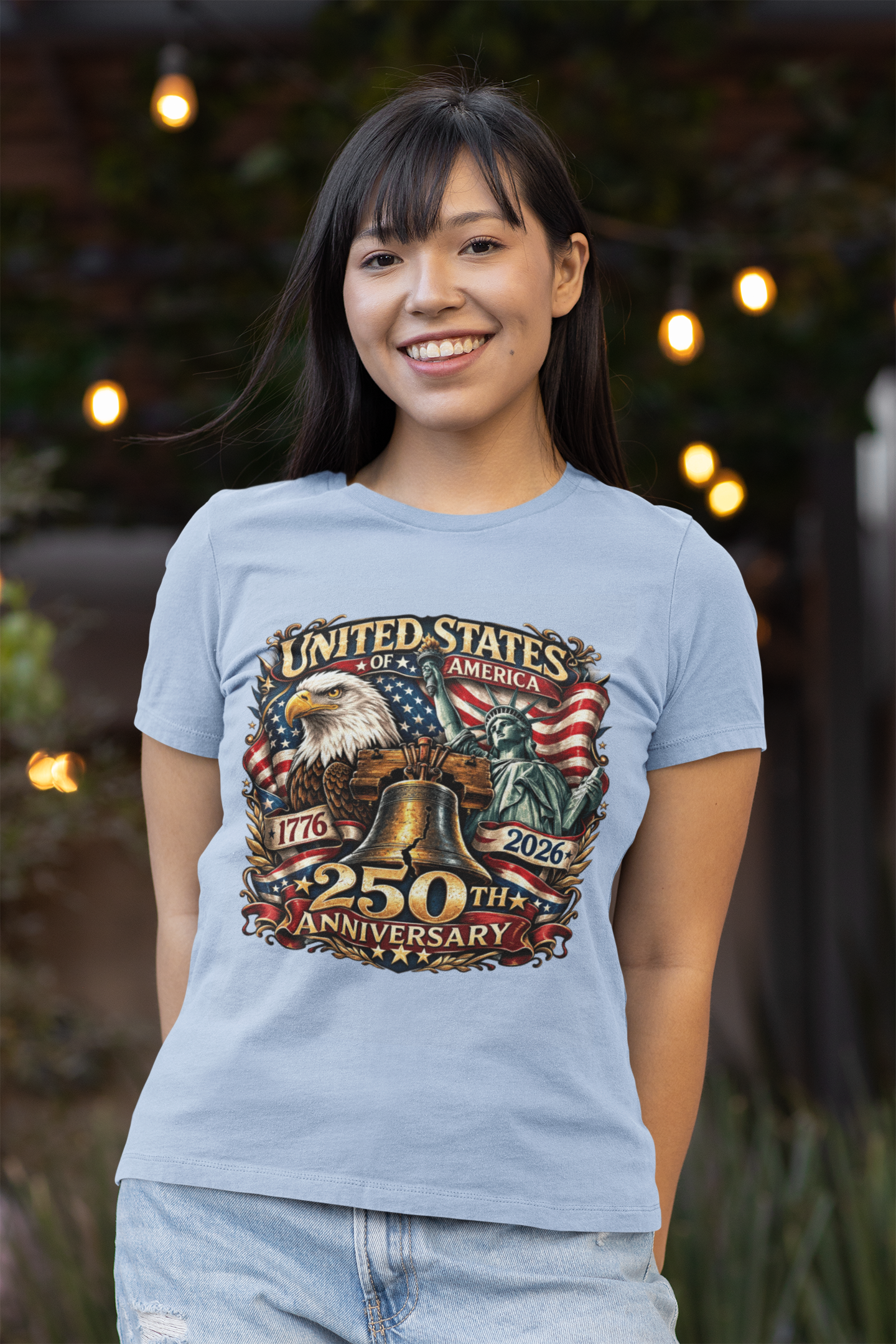250th USA Anniversary Fitted Patriotic T-Shirt (S-2XL):  Women's Bella+Canvas 6004 - FREE SHIPPING