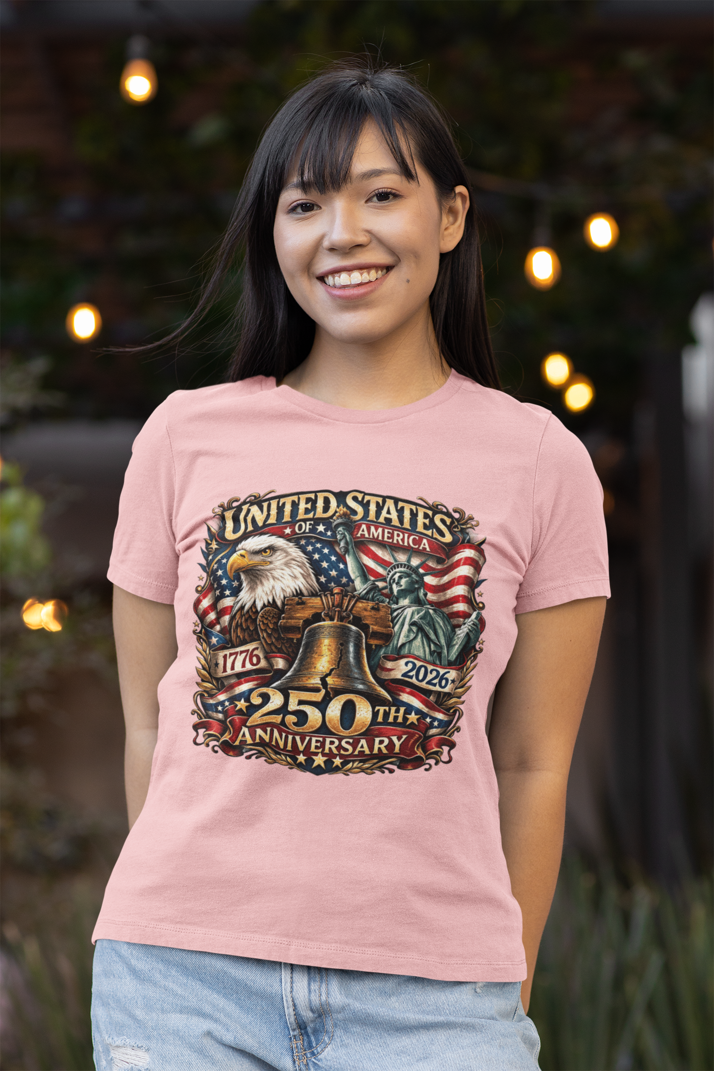 250th USA Anniversary Fitted Patriotic T-Shirt (S-2XL):  Women's Bella+Canvas 6004 - FREE SHIPPING