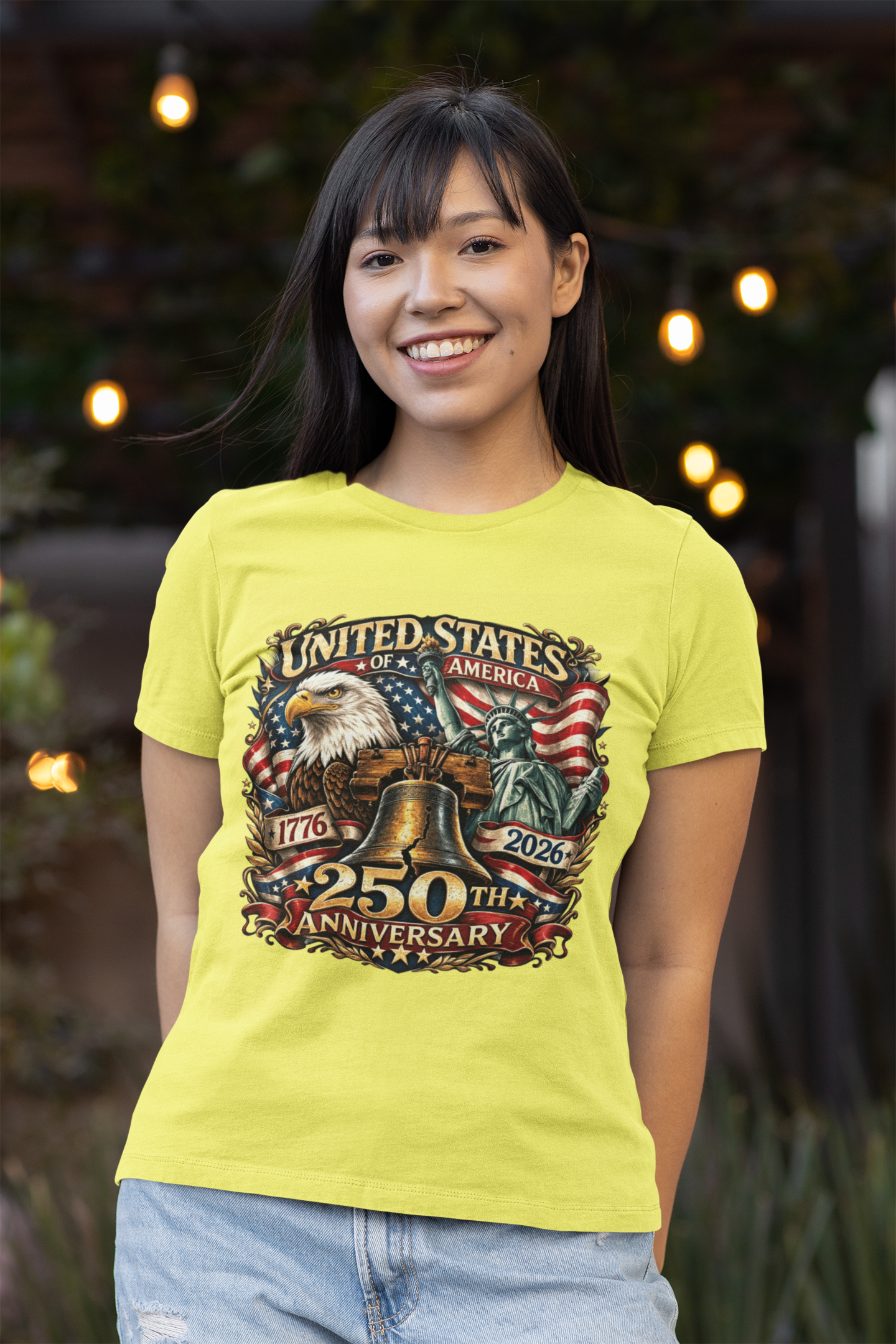 250th USA Anniversary Fitted Patriotic T-Shirt (S-2XL):  Women's Bella+Canvas 6004 - FREE SHIPPING