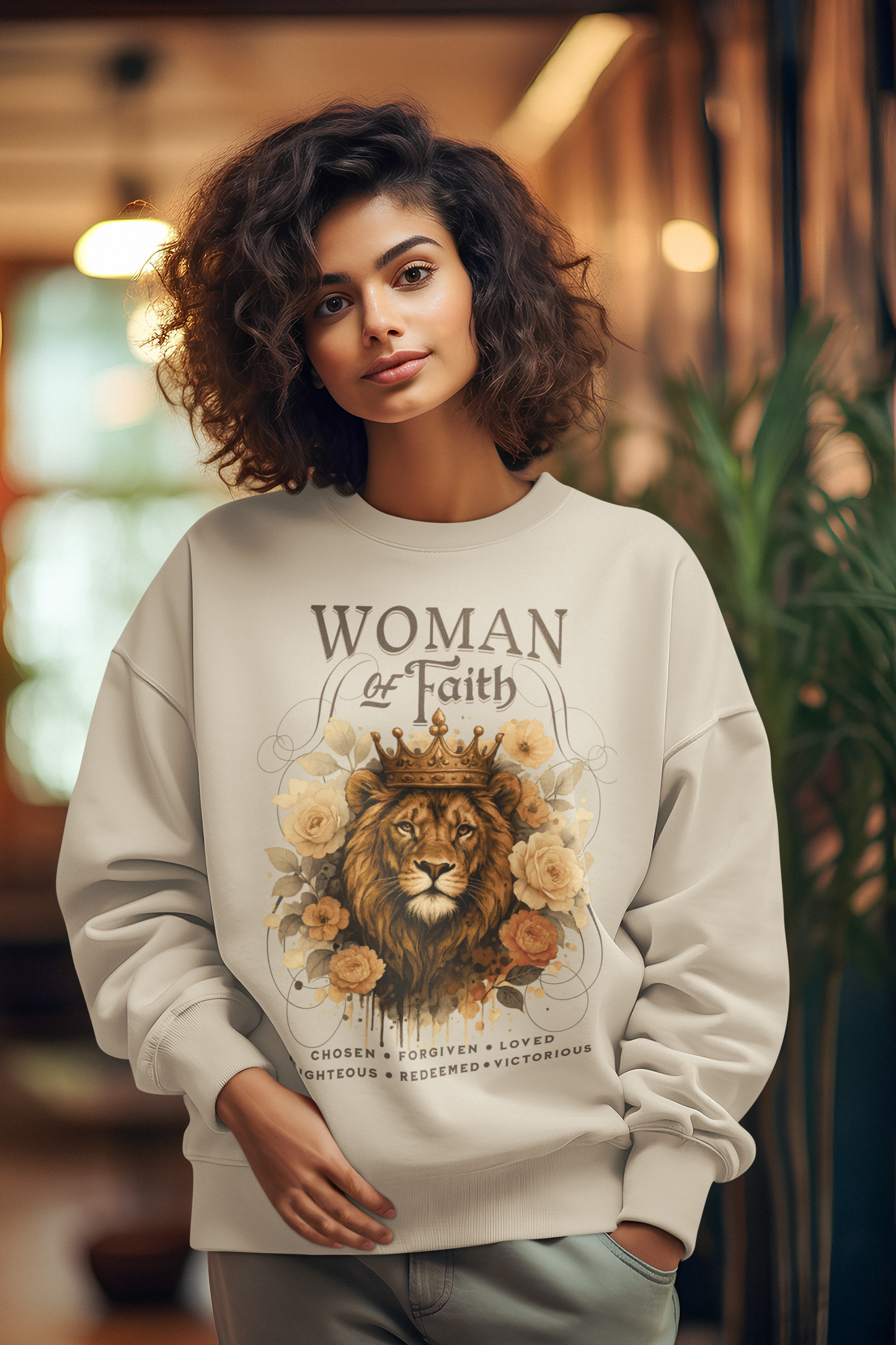WOMAN OF FAITH Heavy Weight Christian Sweatshirt (S-5XL):  Women's Gildan 18000