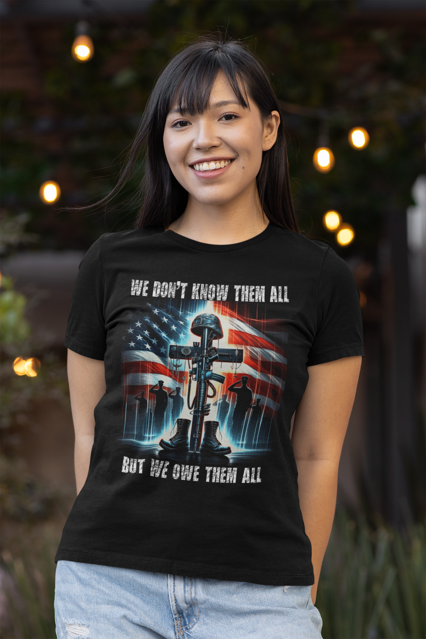 WE OWE THEM ALL Fitted Patriotic Military T-Shirt (S-2XL):  Women's Bella+Canvas 6004 - FREE SHIPPING