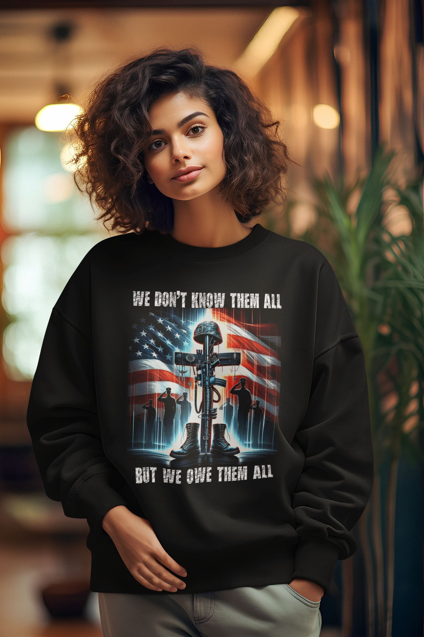 WE OWE THEM ALL Heavy Weight Patriotic Christian Sweatshirt (S-5XL):  Women's Gildan 18000 - FREE SHIPPING