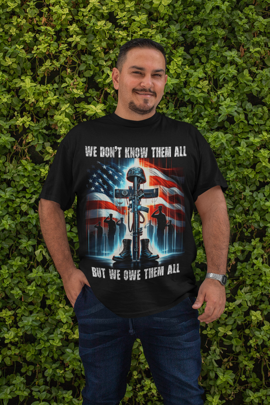 . WE OWE THEM ALL Plus Size Heavy Weight Patriotic Christian T-Shirt (S-5XL):  Men's Hanes Beefy-T® - FREE SHIPPING