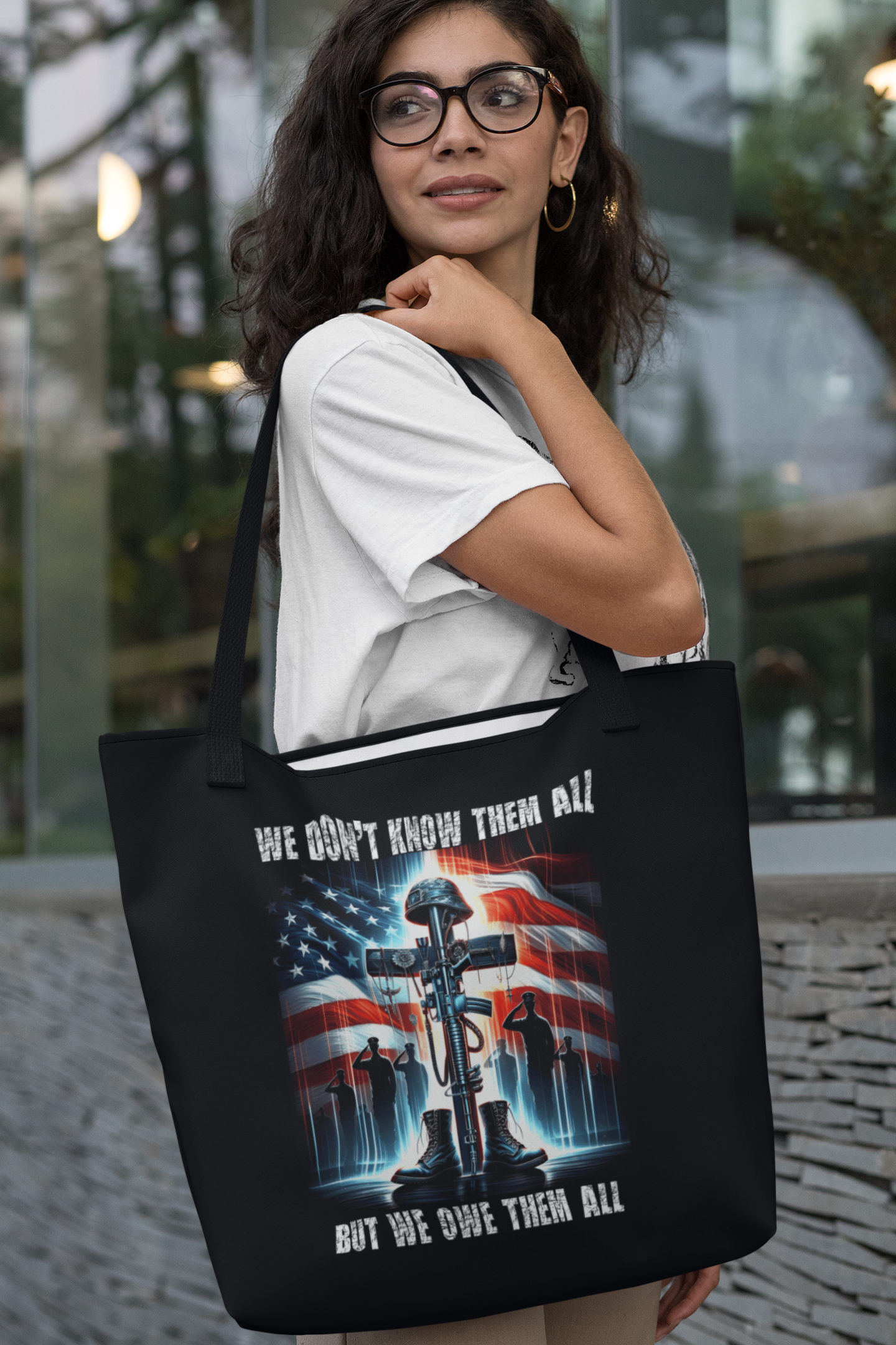 WE OWE THEM ALL Patriotic Christian 100% Polyester Tote Bag (3 sizes) - FREE SHIPPING