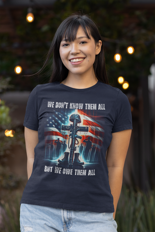 WE OWE THEM ALL Fitted Patriotic Military T-Shirt (S-2XL): Women's Bella+Canvas 6004 - FREE SHIPPING