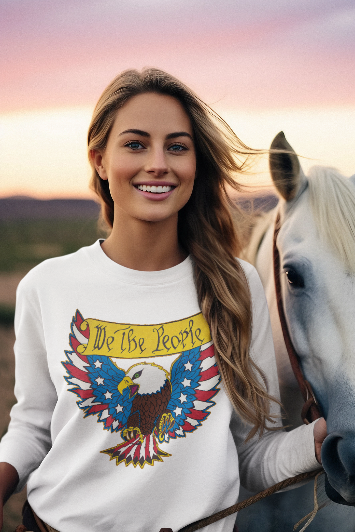WE THE PEOPLE Heavy Weight Patriotic Long Sleeve T-Shirt (S-2XL): Women's Gildan 2400 - FREE SHIPPING