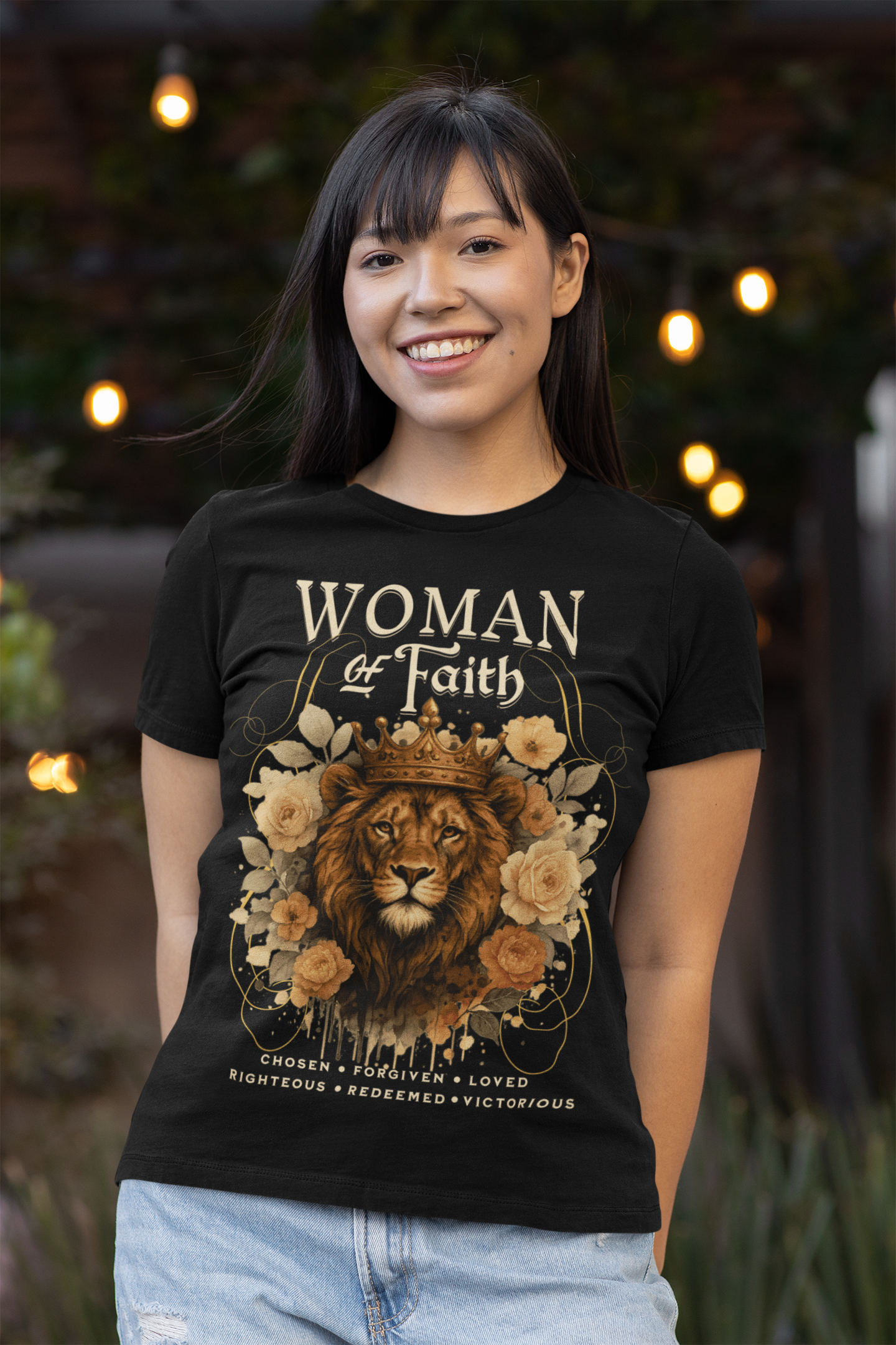 WOMAN OF FAITH Fitted Christian T-Shirt (S-2XL):  Women's Bella+Canvas 6004 - FREE SHIPPING