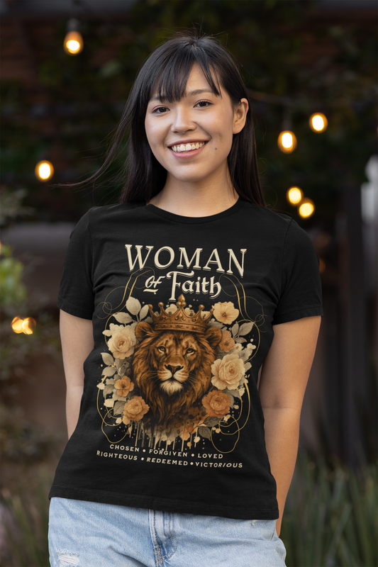 WOMAN OF FAITH Fitted Christian T-Shirt (S-2XL):  Women's Bella+Canvas 6004 - FREE SHIPPING
