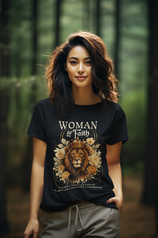 WOMAN OF FAITH Semi-Fitted Christian T-Shirt (S-3XL):  Women's Gildan 5000L - FREE SHIPPING