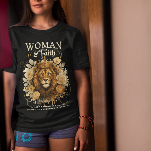 WOMAN OF FAITH Classic Christian T-Shirt (S-5XL):  Women's Medium Weight Gildan 5000 - FREE SHIPPING