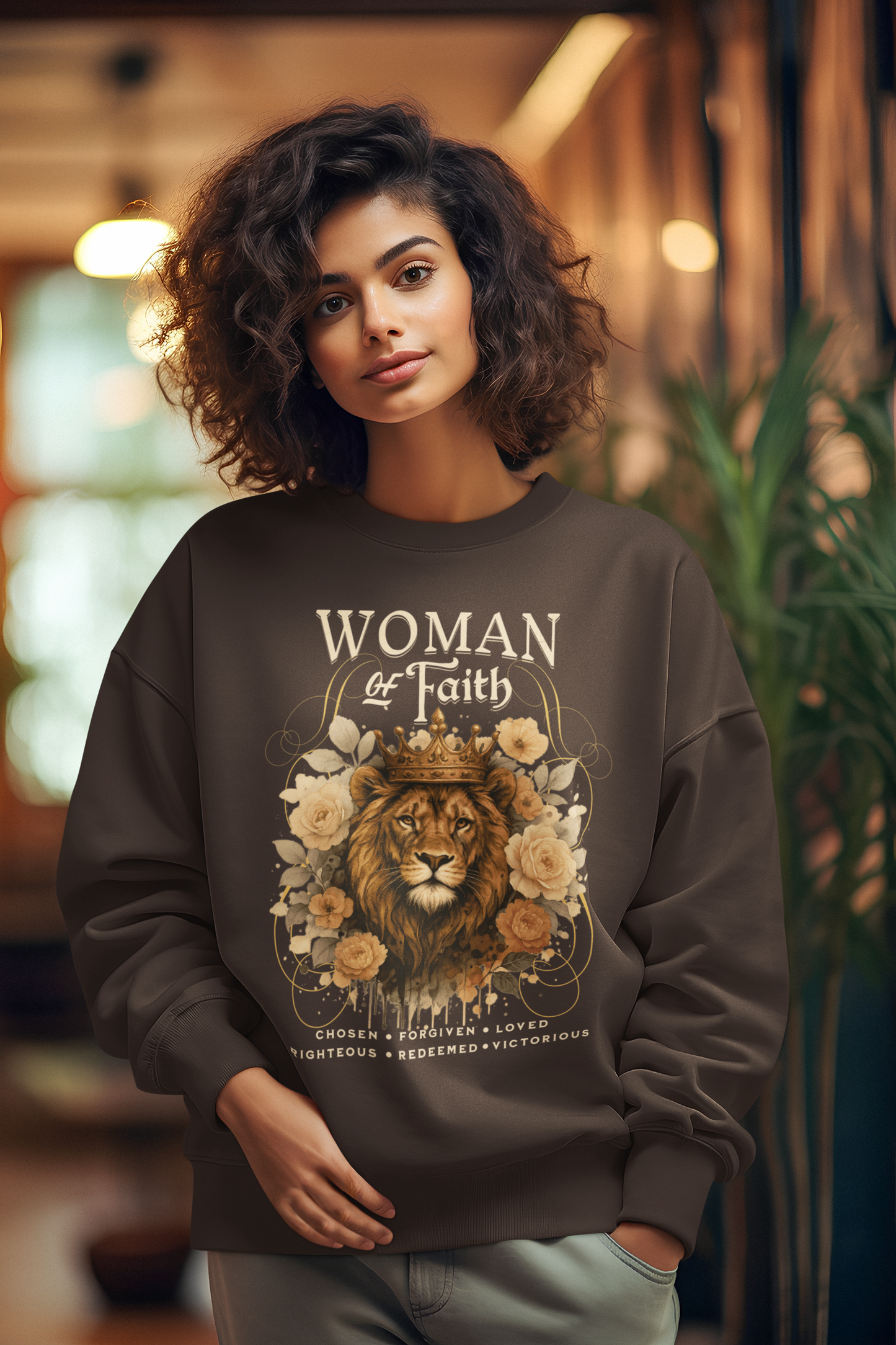 WOMAN OF FAITH Heavy Weight Christian Sweatshirt (S-5XL):  Women's Gildan 18000