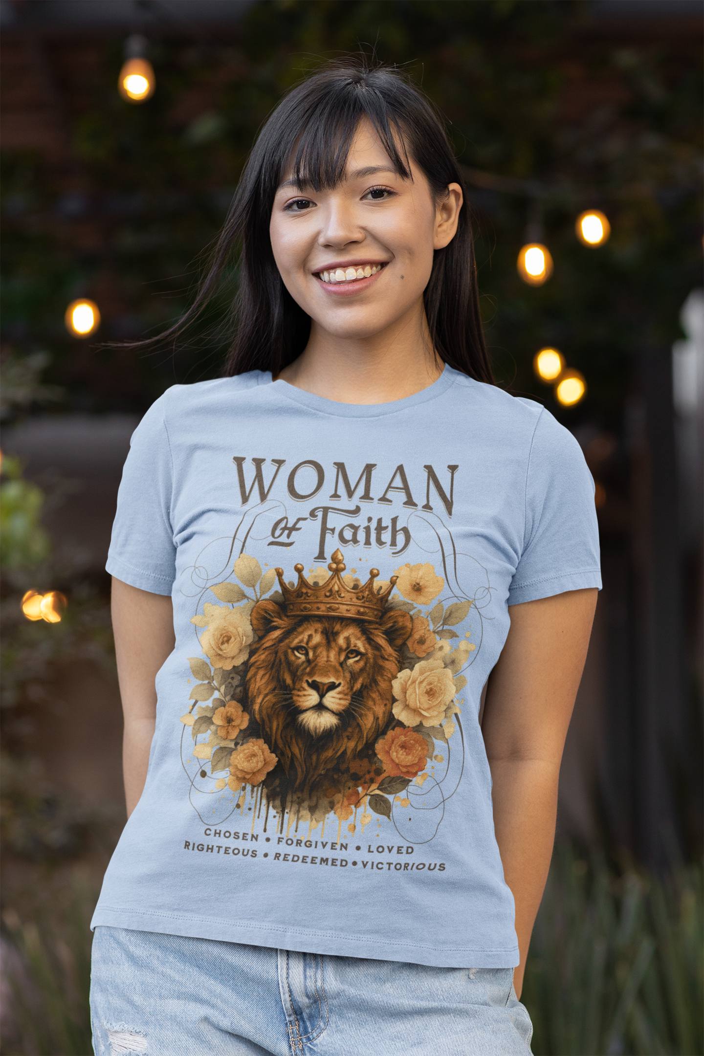 WOMAN OF FAITH Fitted Christian T-Shirt (S-2XL):  Women's Bella+Canvas 6004 - FREE SHIPPING