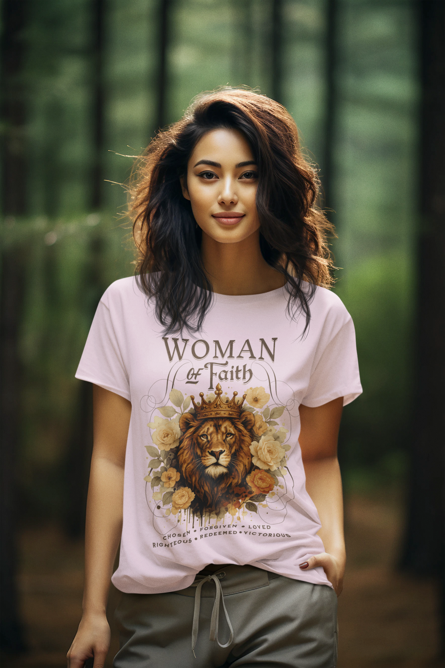 WOMAN OF FAITH Semi-Fitted Christian T-Shirt (S-3XL):  Women's Gildan 5000L - FREE SHIPPING