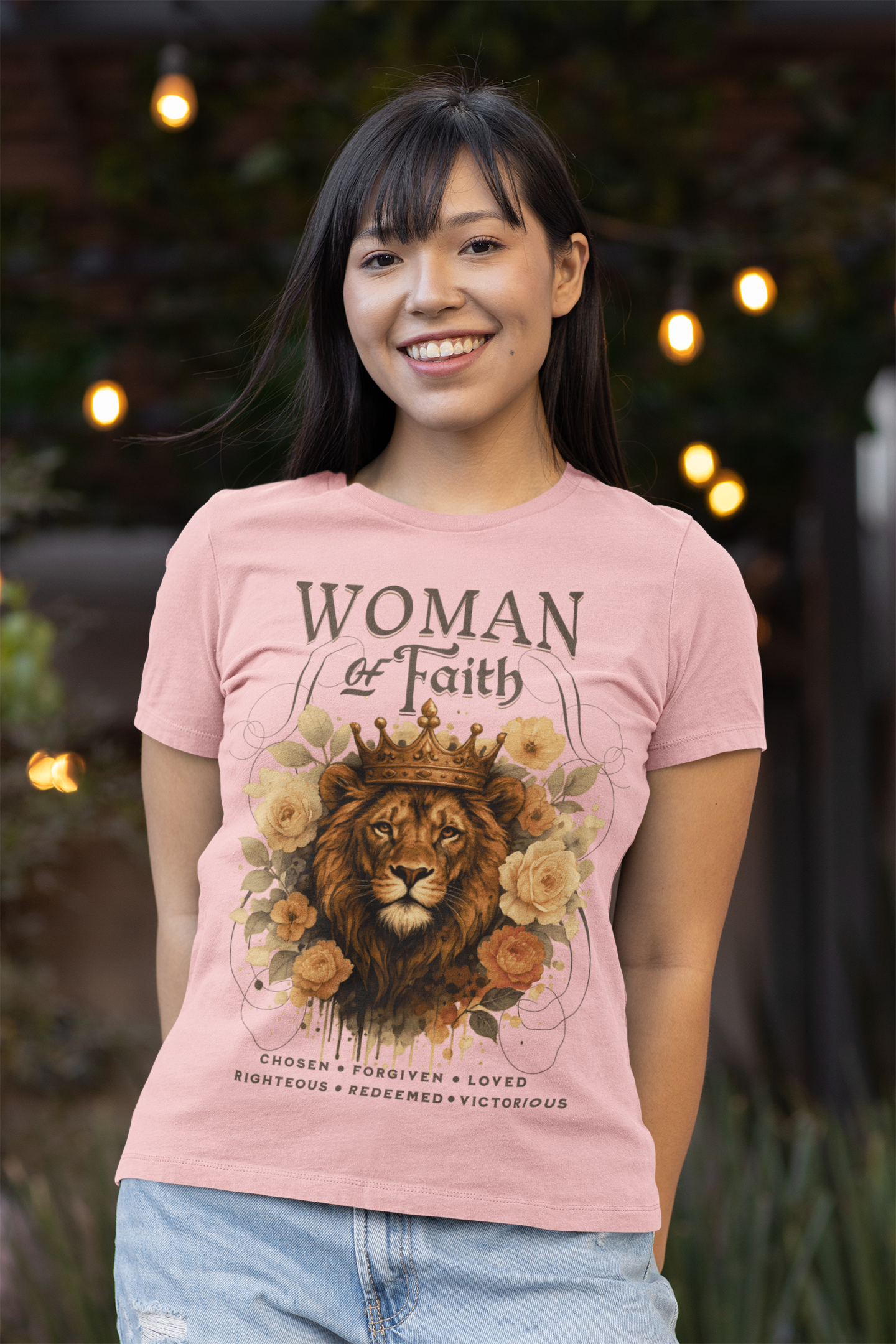 WOMAN OF FAITH Fitted Christian T-Shirt (S-2XL):  Women's Bella+Canvas 6004 - FREE SHIPPING
