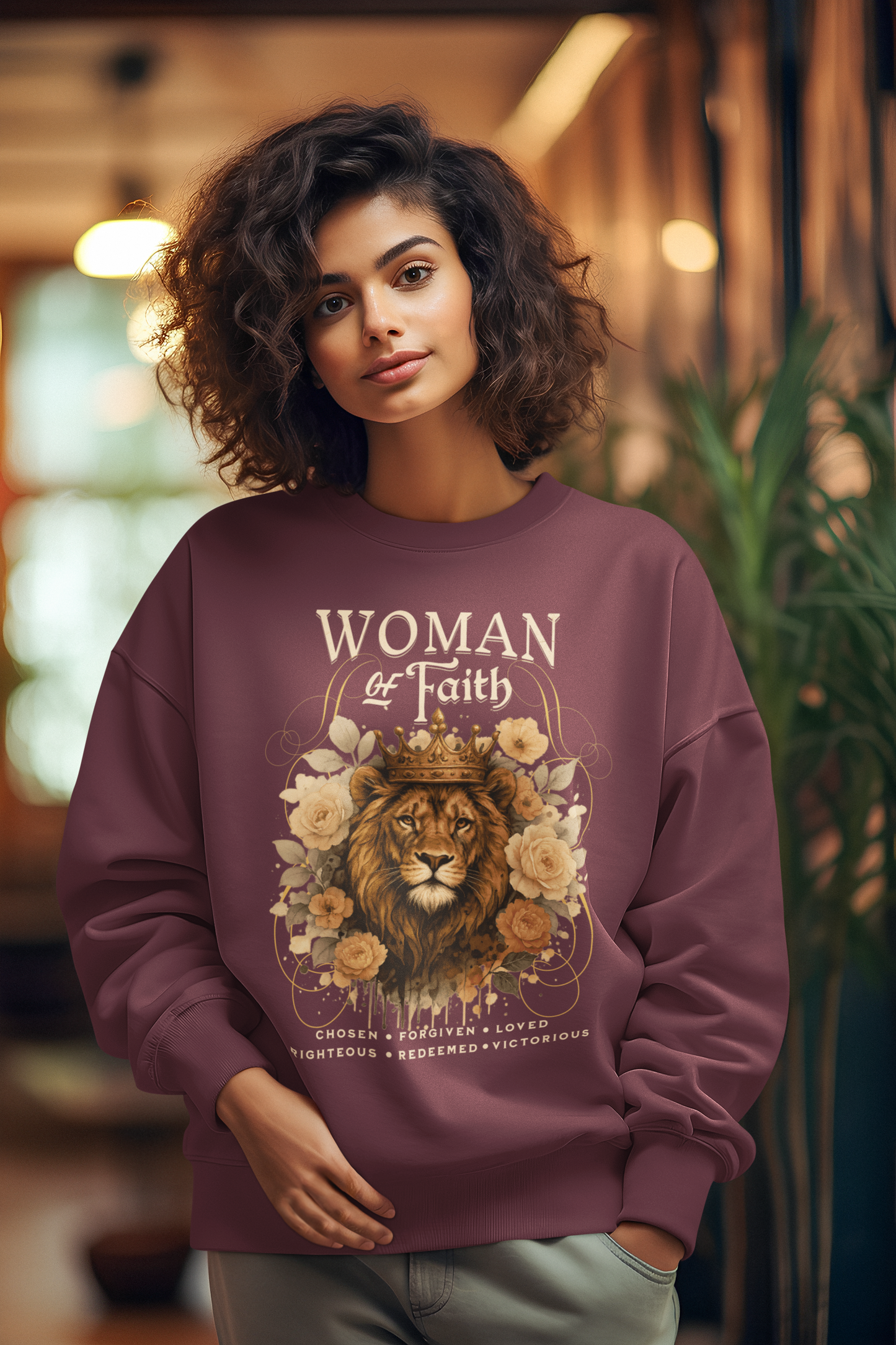 WOMAN OF FAITH Heavy Weight Christian Sweatshirt (S-5XL):  Women's Gildan 18000
