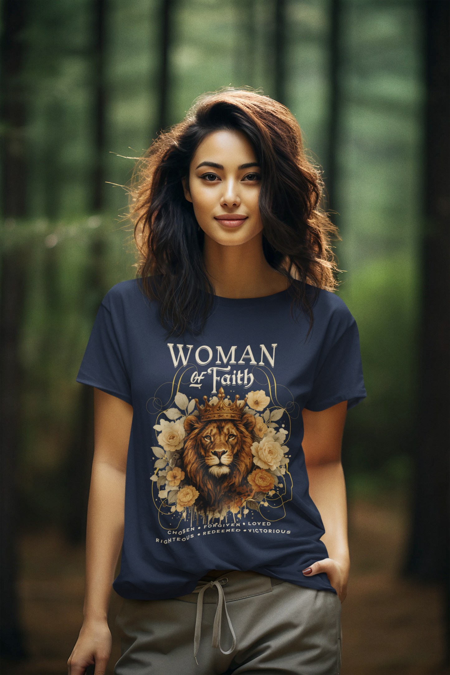 WOMAN OF FAITH Semi-Fitted Christian T-Shirt (S-3XL):  Women's Gildan 5000L - FREE SHIPPING