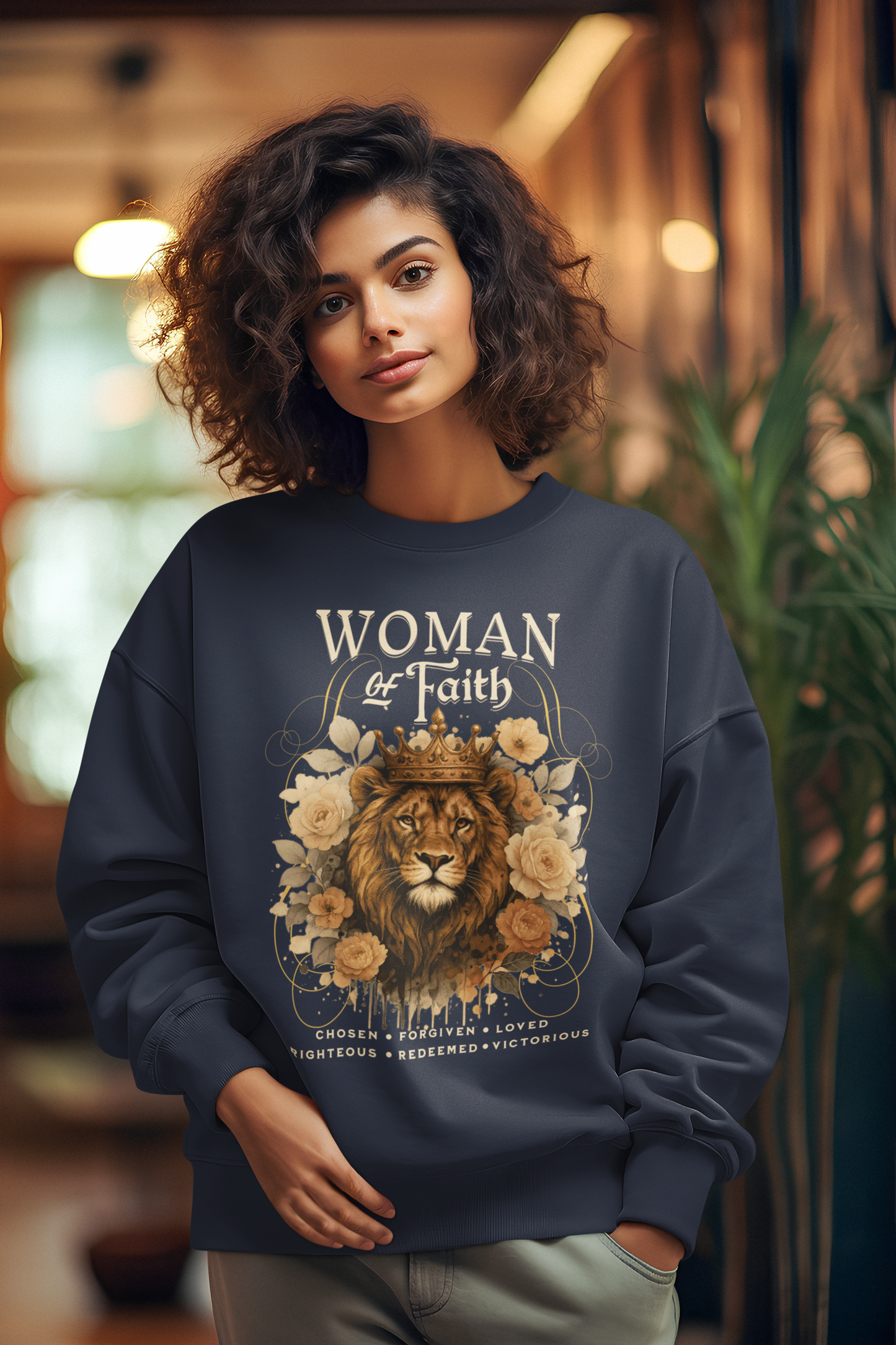 WOMAN OF FAITH Heavy Weight Christian Sweatshirt (S-5XL):  Women's Gildan 18000