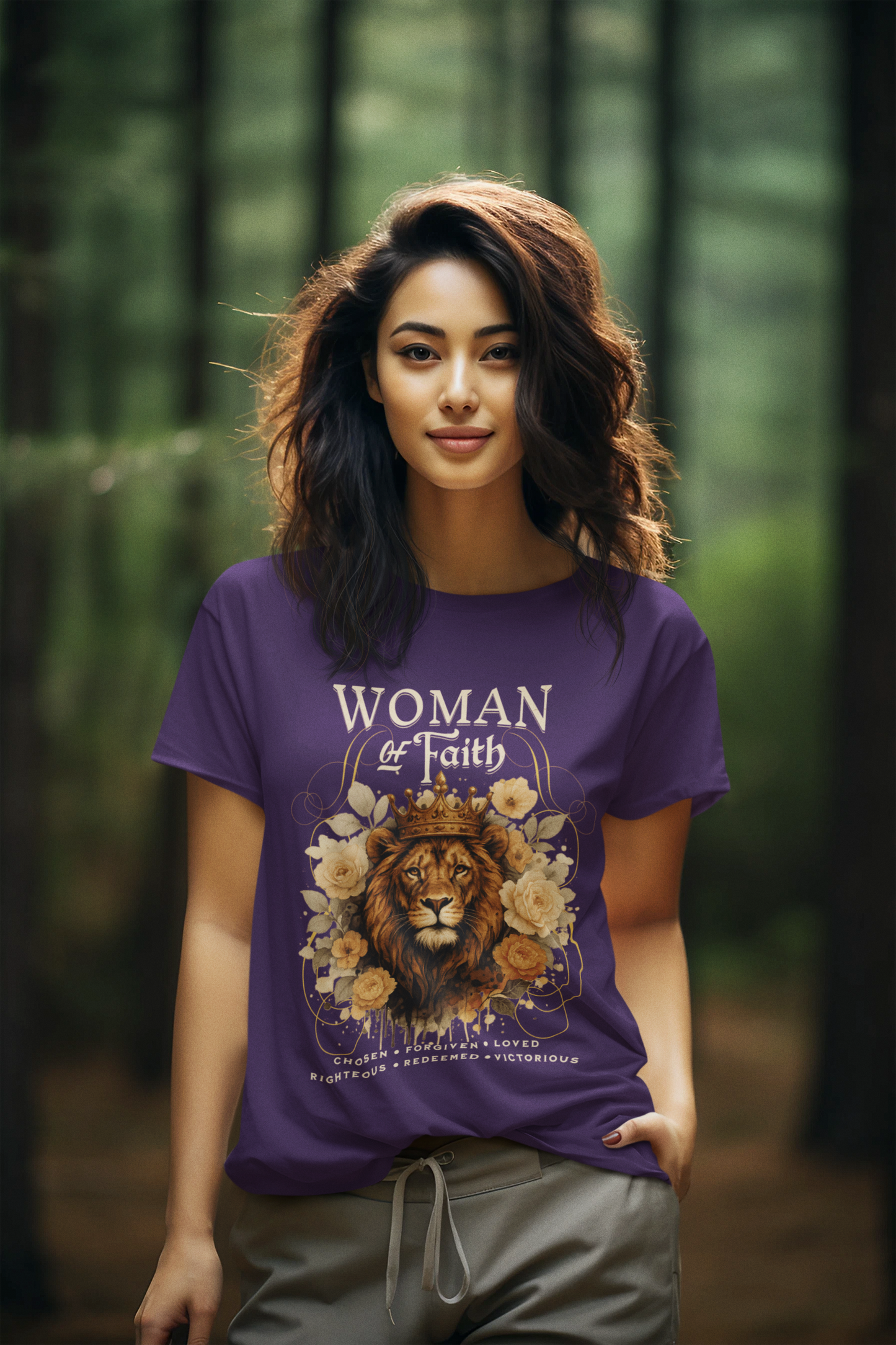 WOMAN OF FAITH Semi-Fitted Christian T-Shirt (S-3XL):  Women's Gildan 5000L - FREE SHIPPING