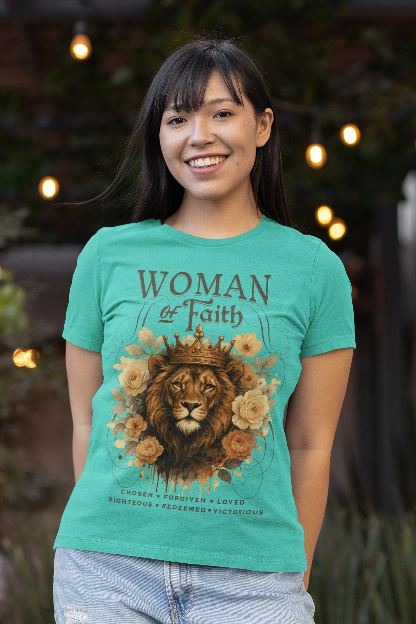 WOMAN OF FAITH Fitted Christian T-Shirt (S-2XL):  Women's Bella+Canvas 6004 - FREE SHIPPING