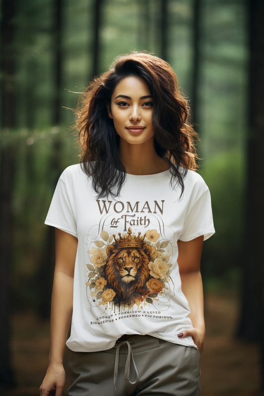 WOMAN OF FAITH Semi-Fitted Christian T-Shirt (S-3XL):  Women's Gildan 5000L - FREE SHIPPING