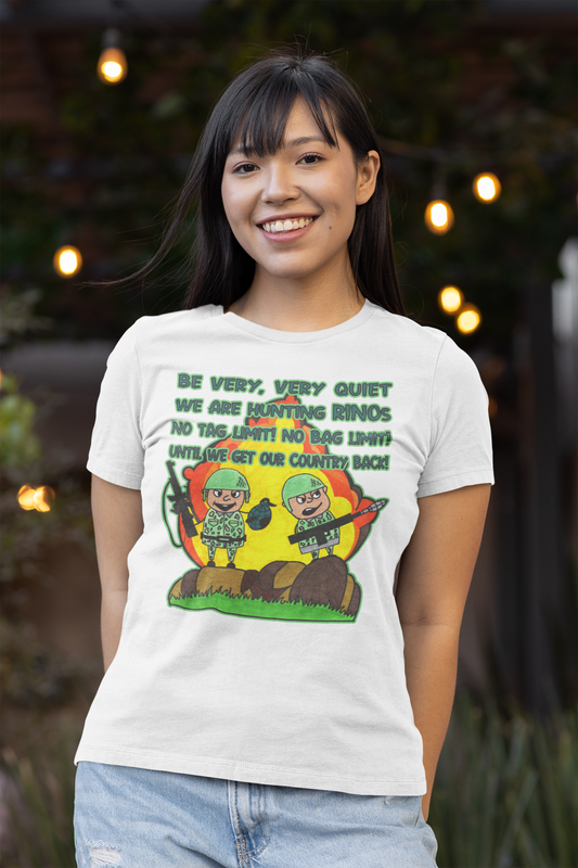 HUNTING RINOs Fitted Patriotic T-Shirt (S-2XL):  Women's Bella+Canvas 6004 - FREE SHIPPING