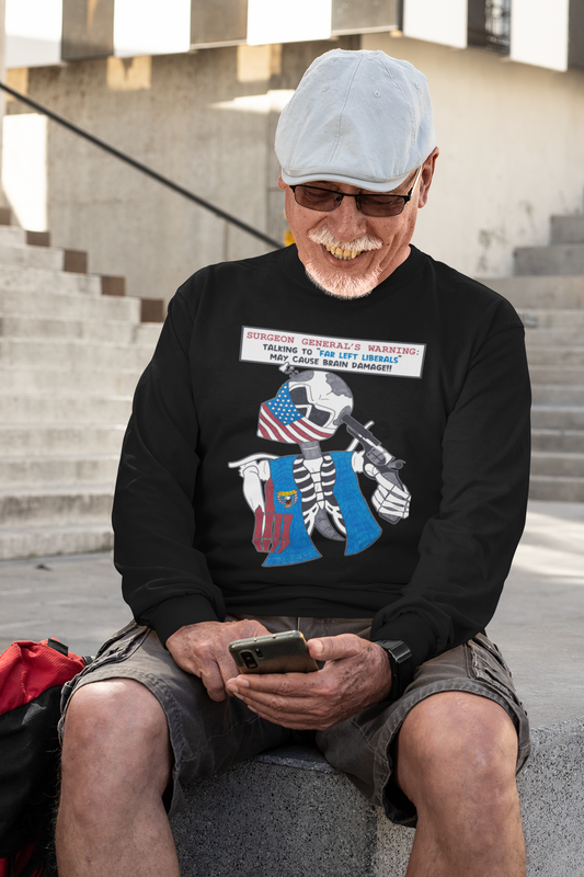 . LIBERAL BRAIN DAMAGE Heavy Weight Patriotic Biker Long Sleeve T-Shirt (S-2XL):  Men's Gildan 2400 - FREE SHIPPING