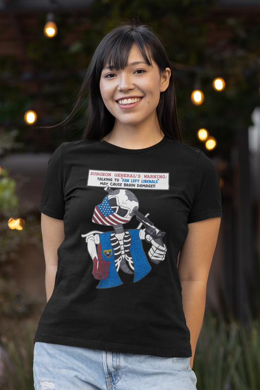LIBERAL BRAIN DAMAGE Fitted Patriotic Biker T-Shirt (S-2XL):  Women's Bella+Canvas 6004 - FREE SHIPPING