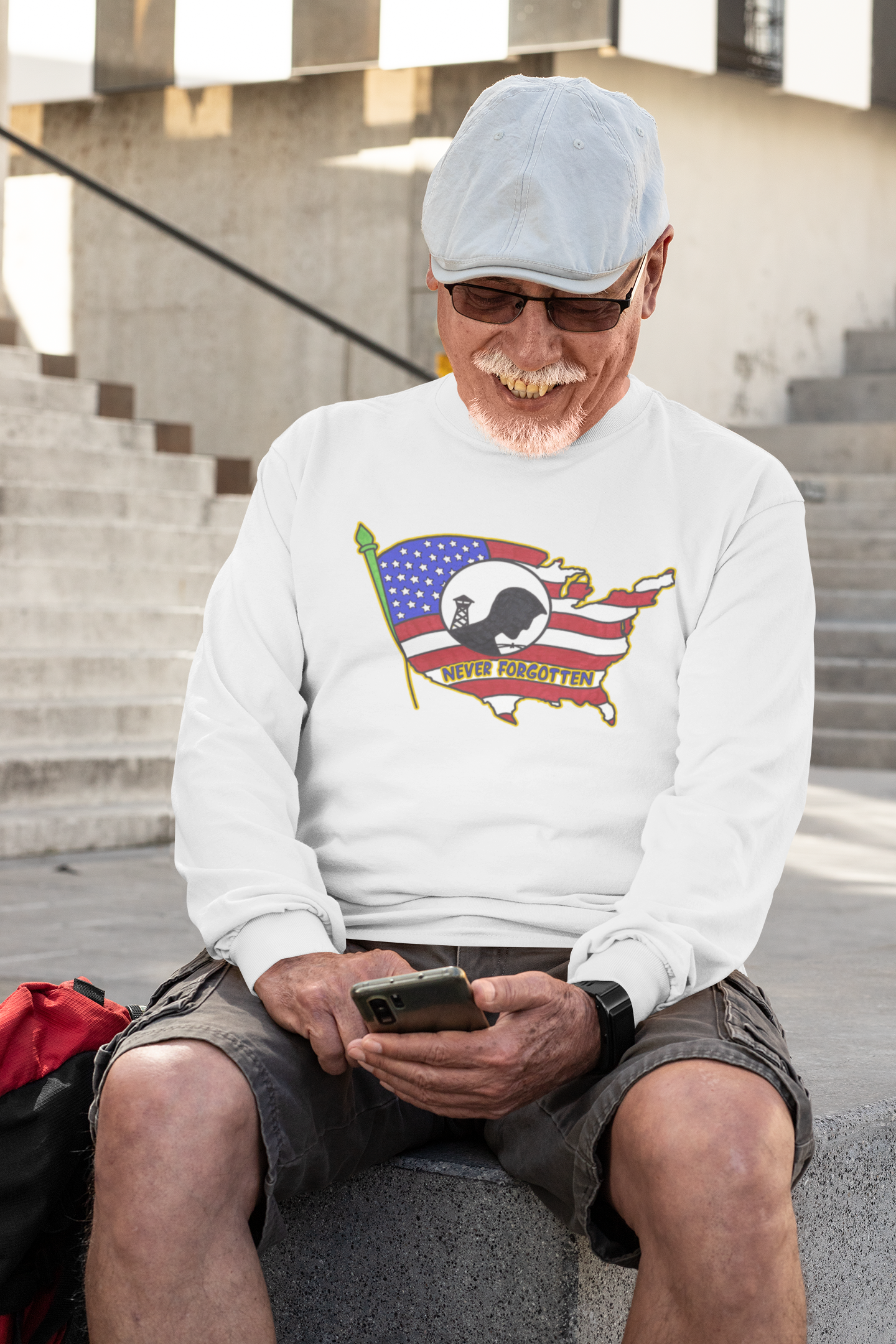 . NEVER FORGOTTEN Heavy Weight Patriotic Military Long Sleeve T-Shirt (S-2XL):  Men's Gildan 2400 - FREE SHIPPING