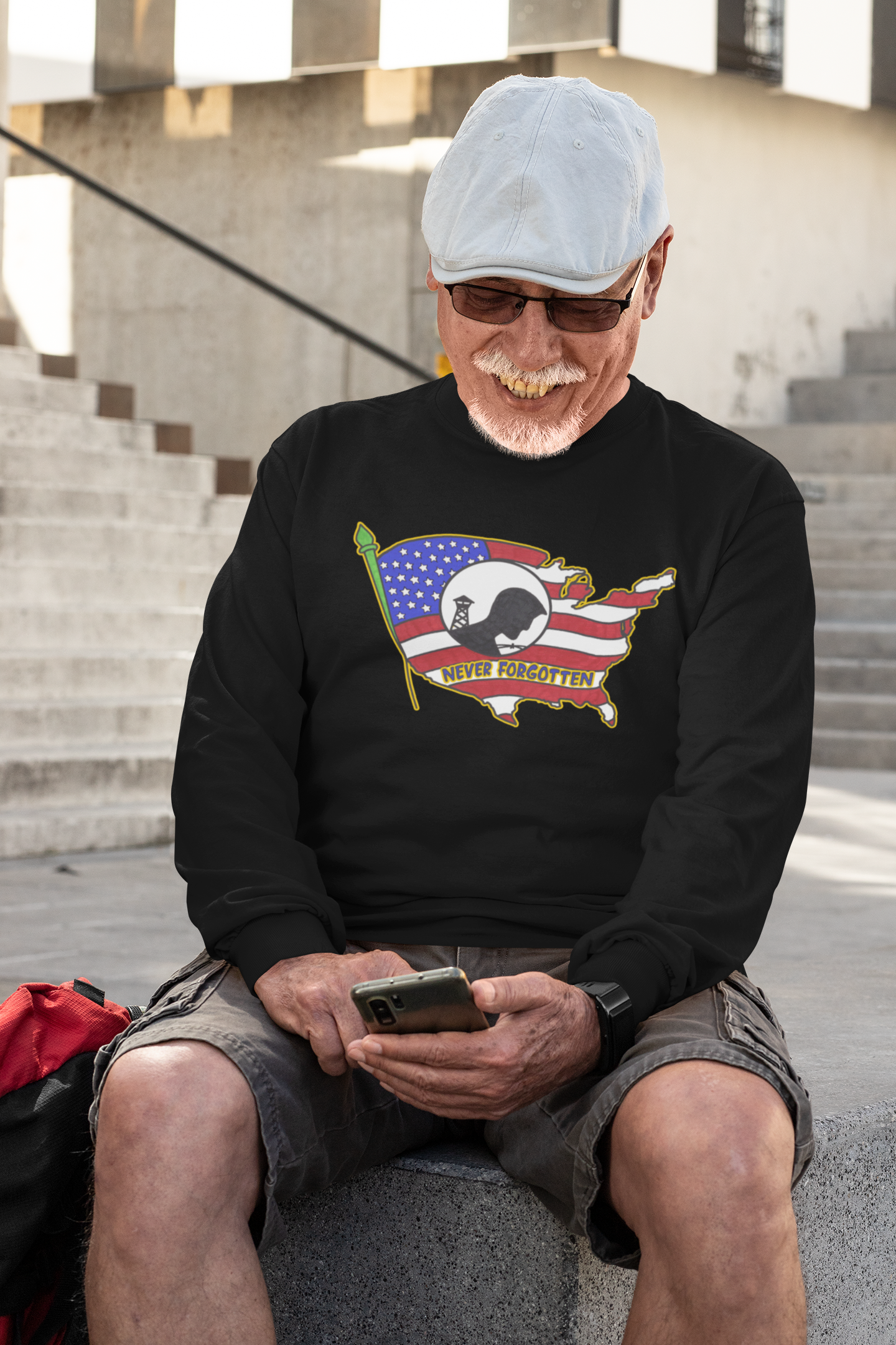 . NEVER FORGOTTEN Heavy Weight Patriotic Military Long Sleeve T-Shirt (S-2XL):  Men's Gildan 2400 - FREE SHIPPING