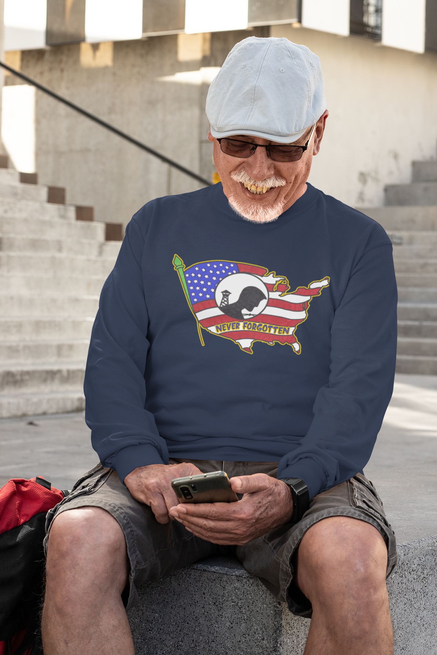 . NEVER FORGOTTEN Heavy Weight Patriotic Military Long Sleeve T-Shirt (S-2XL):  Men's Gildan 2400 - FREE SHIPPING
